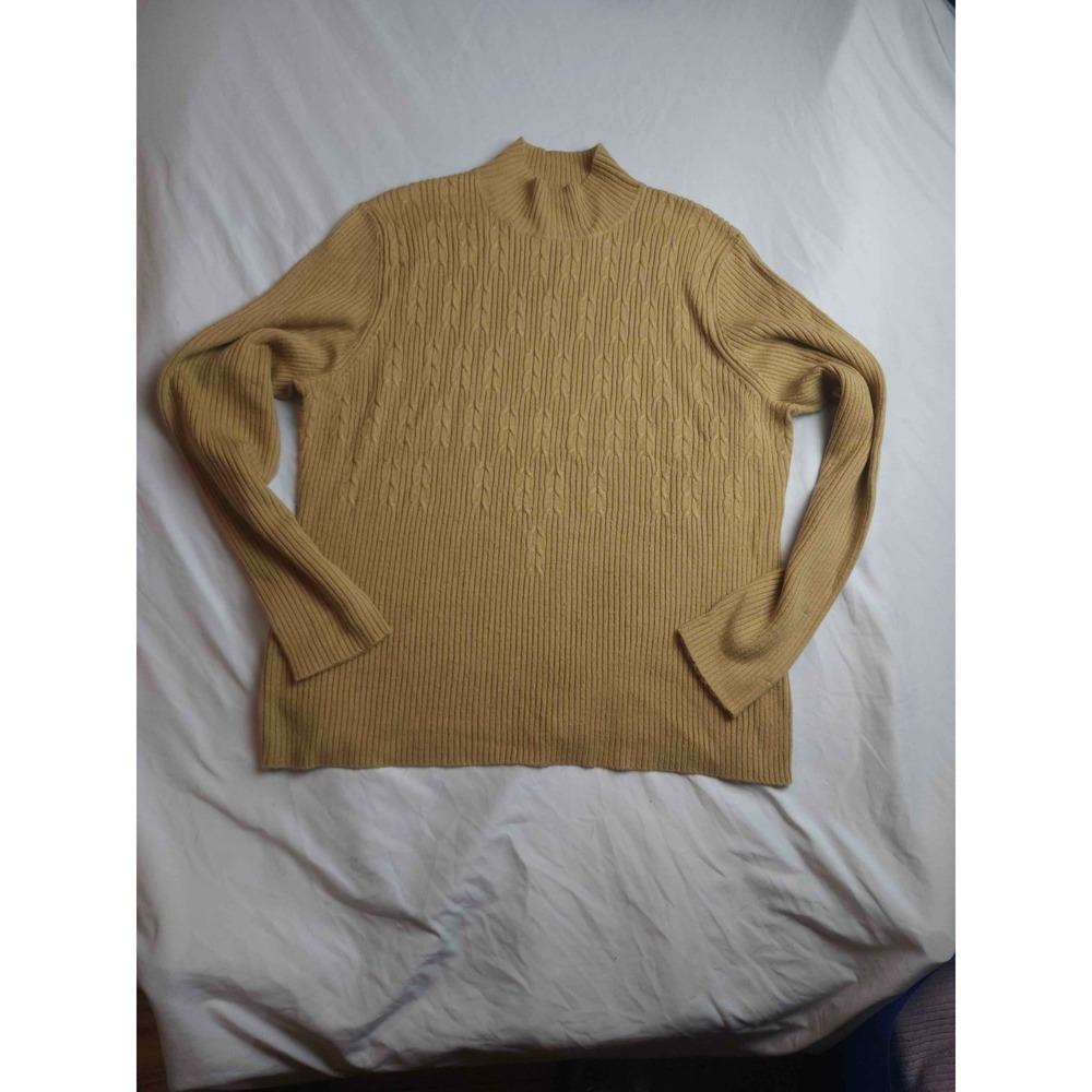 Sag Harbor Sweater Womens Large Brown Cable Knit Mock Neck Ribbed Long Sleeve